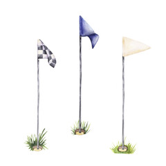 golf pins flag icon set
