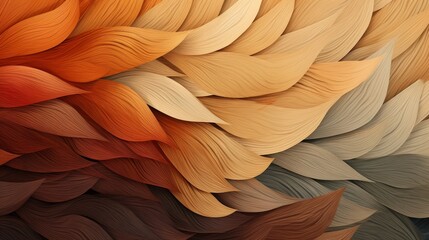 A close up of various petalshaped leaves in shades of peach, green, and brown, resembling a colorful dish made from natural materials, like wood or artful carvings - obrazy, fototapety, plakaty