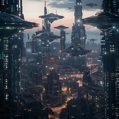 Futuristic city sci fi alien planet, future city background, Illustration for science fiction.