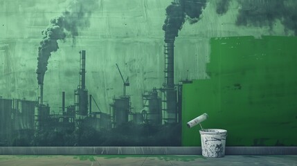 An illustration of greenwashing, depicting a companys deceptive marketing strategy that overstates its environmental efforts or sustainability to mislead consumers into believing it is eco-friendly. - obrazy, fototapety, plakaty