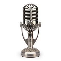 Old mic from 19th, very detailed isolated on white background сreated with Generative Ai