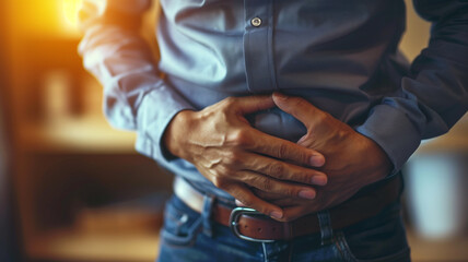 stomach pain. Abdominal pain in the form of a concept. Demonstration of abdominal pain as a bright light