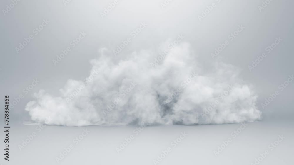 Poster white clean abstract background with bright cloud animation. realistic 3d render smoke simulation fo