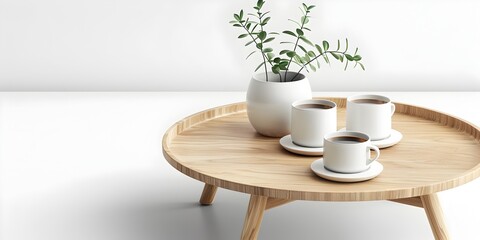 Coffee Table Centerpiece Hosting Life s Moments with Elegant Tableware and Greenery on Minimal White Background