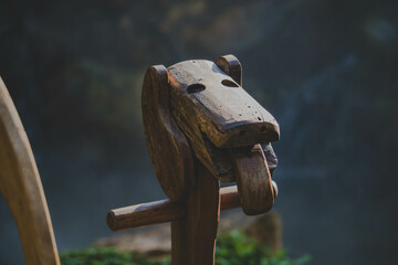 Cute Wooden Horse Head with Green Background