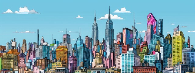 Fototapeta premium comic book new york skyline in blue