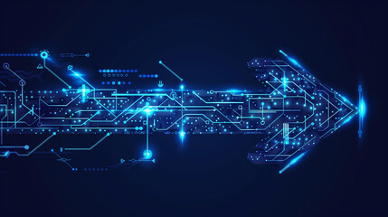 Digital Arrow Flowing through a Circuit Board Pattern in Cyberspace