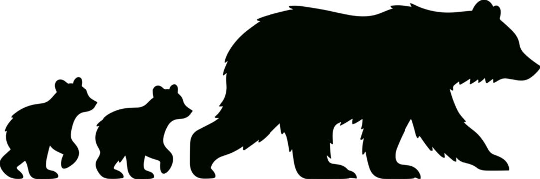 Silhouette of a Bear with two cubs following