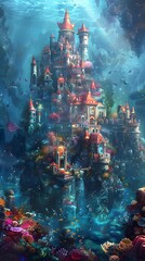 Enchanting Underwater Wizarding School for Mystical Sea Creatures Amid Coral Castles and Vibrant Aquatic Realm
