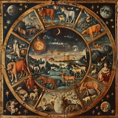Fototapeta na wymiar Celestial Menagerie A Cosmic Convergence of Animal Cultures and Culinary Traditions