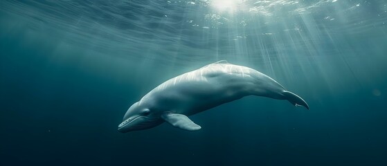 Serene Beluga Gliding in Sunlit Depths. Concept Underwater Photography, Marine Wildlife, Ocean Ecosystems, Wildlife Conservation