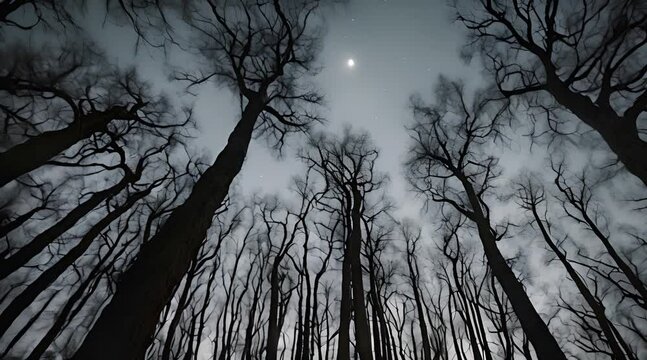 Moonlight Illuminating Forest Branches Against the Boundless Sky