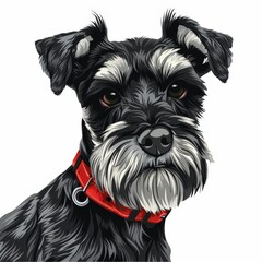 Miniature Schnauzer Portrait, Cute Small Dog, isolated on a white background, cartoon illustration