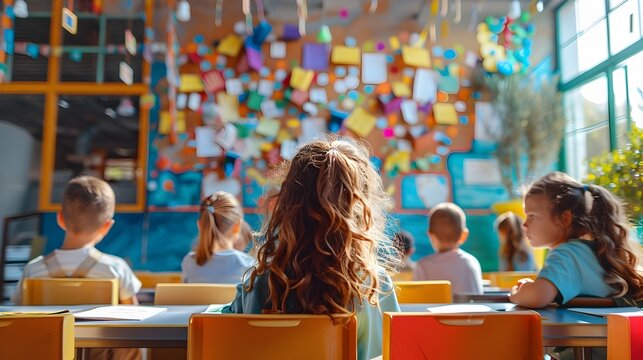 Diverse Children Engaged in Vibrant Recycling Project in Colorful Classroom Setting - Powered by Adobe