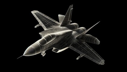 Fototapeta na wymiar 3D wireframe model of a fighter jet, designed with intricate lines and geometric shapes