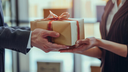 person giving a present to another person