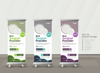 Modern and Creative Minimalist Professional and Corporate Medical roll up banner template design or poll up standee for healthcare hospital.