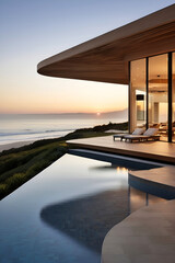 AI Generated. AI Generative. A luxury living room with a view of the ocean.