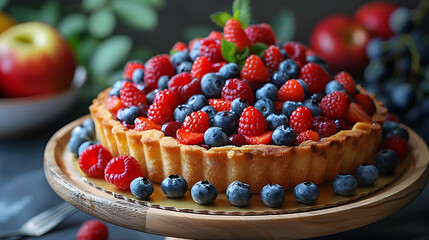 Fruit Tart on Decorated Table for HD Wallpaper with Cinematic Effect