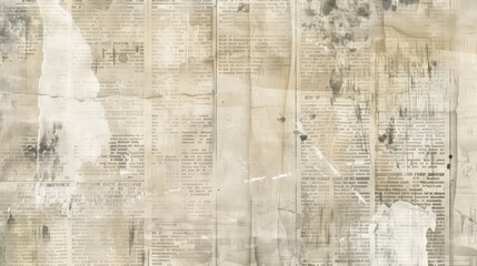 Fototapeta premium Newspaper pattern with old unreadable text and images. Vintage blurred paper news texture background. Textured page. Sepia beige collage. Print for wallpaper, wrapping paper. High quality photo
