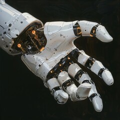 In a high-tech lab, a humanoid robot extends its hand, showcasing the flexible joints that allow for natural gestures A painting style illustration 