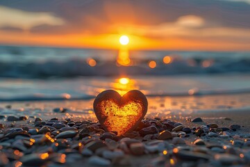 Fototapeta premium A heart shaped rock sitting on top of a beach