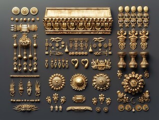 Intricately detailed golden ornaments and jewelry from ancient civilizations - obrazy, fototapety, plakaty