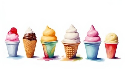 Colorful ice cream cones lined up in a row