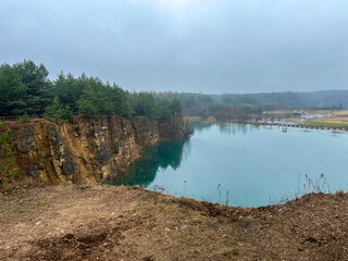 Park Grodek in Jaworzno in Poland during rainy weather, i.e. Polish Maldives (developed area of former quarries).
