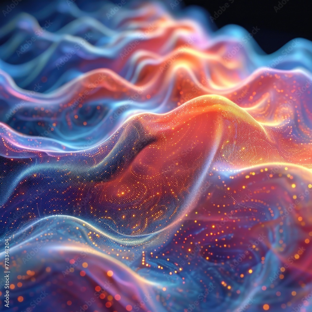 Poster this computer-generated image showcases vibrant waves and stars in a mesmerizing display.