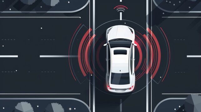 Modern illustration of the Advanced Driving Assistant System (ADAS), automobile sensing technology, top view