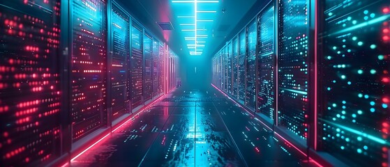 Cybersecurity Shield: Data Center Defending Against Digital Threats. Concept Cybersecurity, Data Center, Digital Threats, Defense Strategies, Security Measures - obrazy, fototapety, plakaty