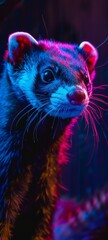 A ferret with a neon stripe slinking through the barn, its movements casting fleeting glows in the dark corners - obrazy, fototapety, plakaty