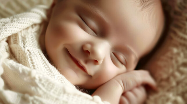 Close-up of a newborn baby sleeping peacefully, 