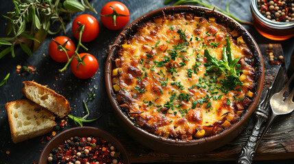 Greek Moussaka on Decorated Table for HD Wallpaper with Cinematic Effect