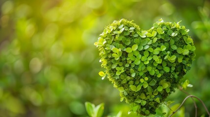 Heart-shaped greenery under sunlight. Eco and love nature concept for environmental campaign and poster