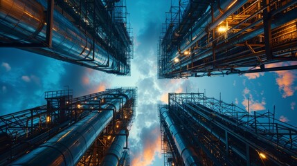 Fototapeta na wymiar Industrial maze of pipes against a cloudy sky