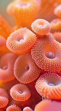 Close-up of a cluster of neon orange foraminifera, showcasing their detailed calcareous shells