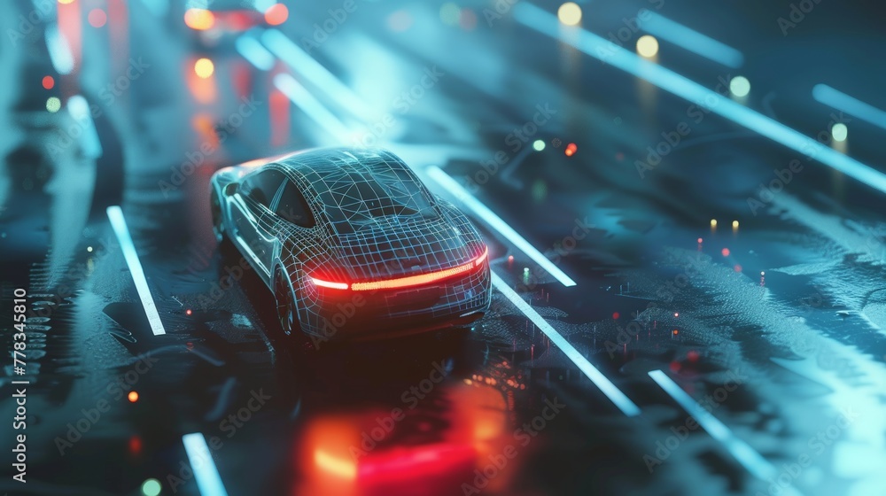 Poster 3d rendering of autonomous driving concept - showing sensor use