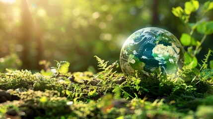 Obraz na płótnie Canvas Ecofriendly business model showcased in a globe, green energy sources and bio waste recycling.