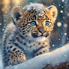 Bebé leopardo en la nieve