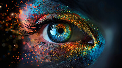 Imagen creatica de un ojo hecho con particulas