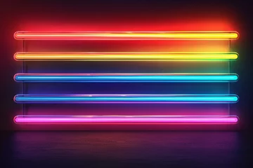 Poster horizontal rainbow neon tube lights on black,vector illustration © Muddassir