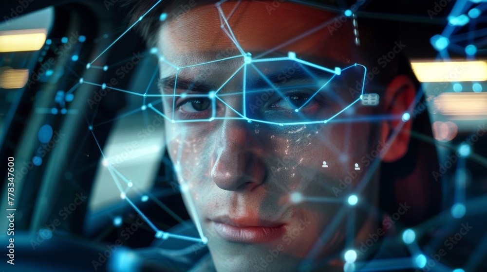 Poster future. face detection. technological 3d scanning. biometric facial recognition. face id. technologi