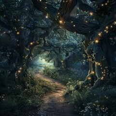 Ancient druid grove under starlight, magic and mystery blend