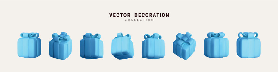 Set of realistic 3d gifts box. Collection of gifts falling in different positions. Holiday decoration presents. Festive gift surprise. Decor Isolated boxes. Vector illustration