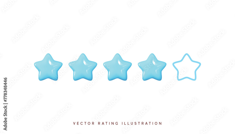 Poster five stars, glossy blue colors. customer rating feedback concept from the client about employee of w