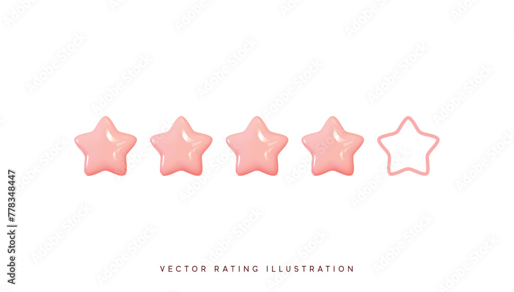 Poster five stars, glossy pink colors. customer rating feedback concept from the client about employee of w