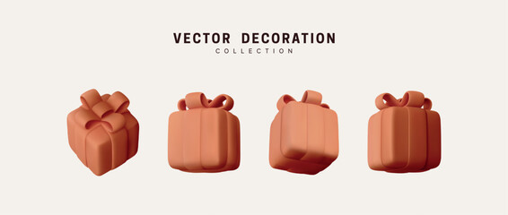 Set of realistic 3d gifts box. Collection of gifts falling in different positions. Holiday decoration presents. Festive gift surprise. Decor Isolated boxes. Vector illustration