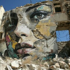 Graffiti art on urban ruins, beauty in decay